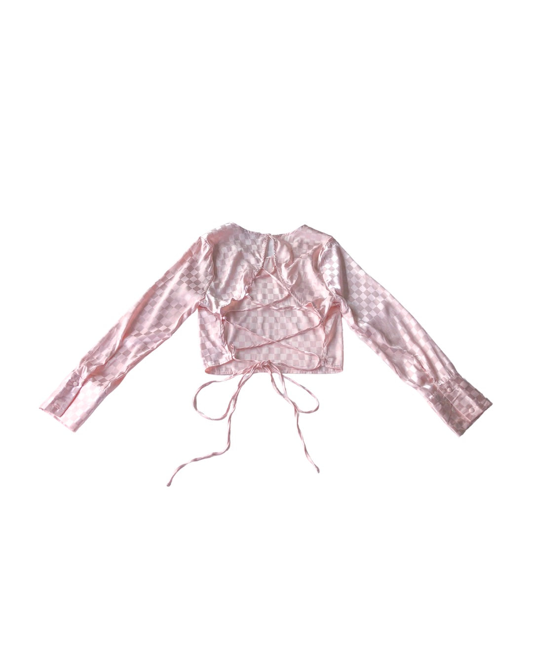 Blusa rosa pastel satin escote cruzado
