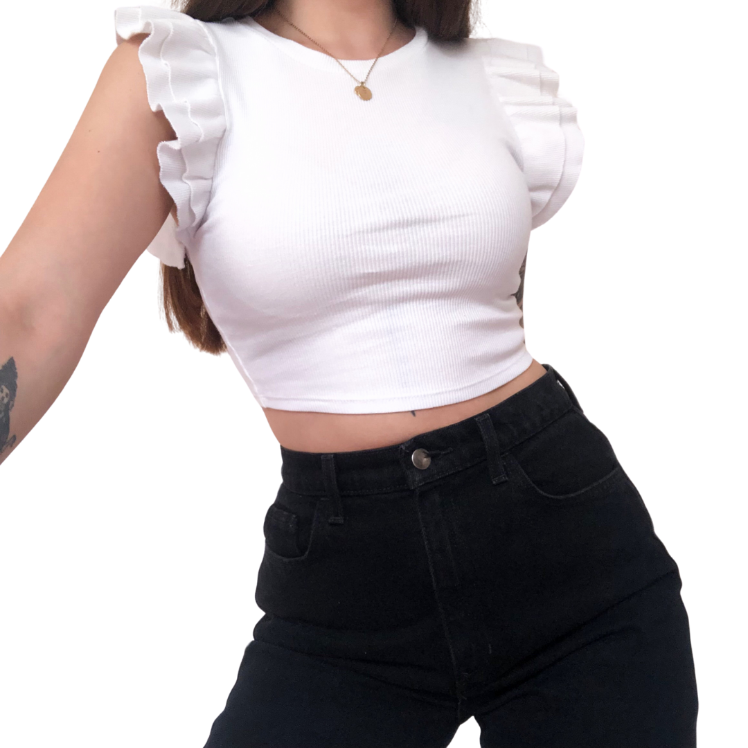 Top blanco con olanes