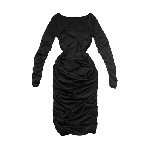 Vestido negro drappeado midi