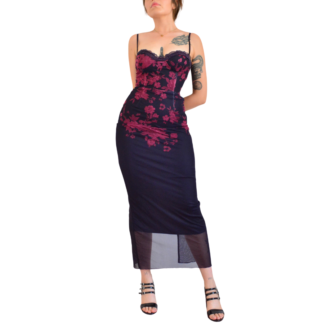 Vestido largo floral mesh