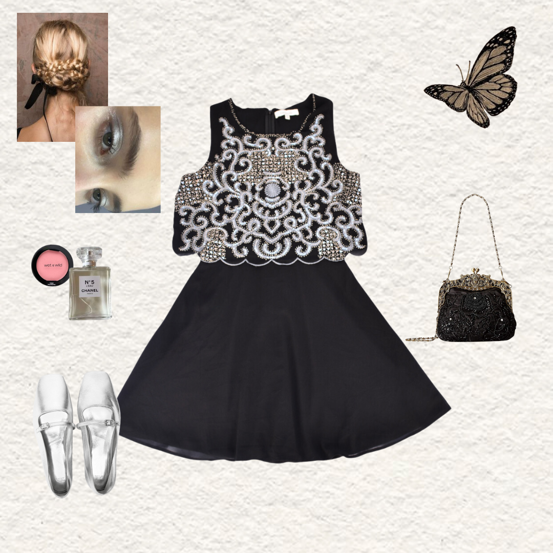Vestido negro con lentejuela y canutillo