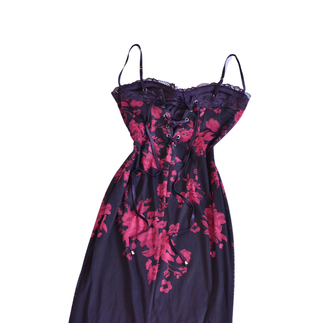 Vestido largo floral mesh