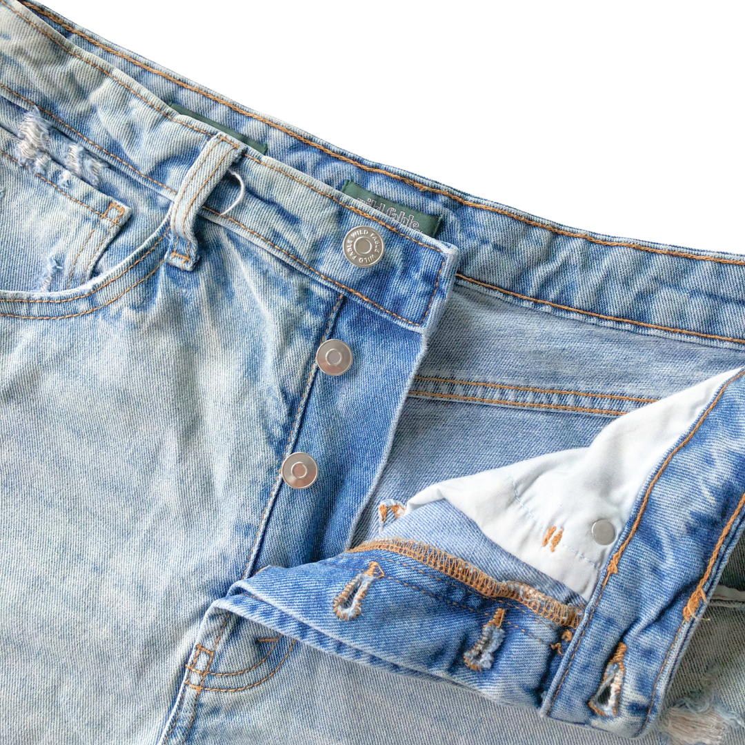 Momshort denim tiro alto