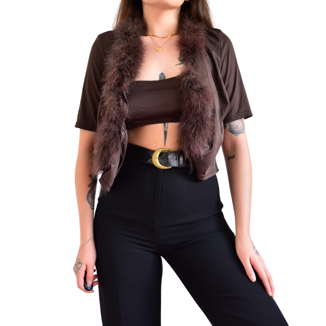 Cardigan con top café