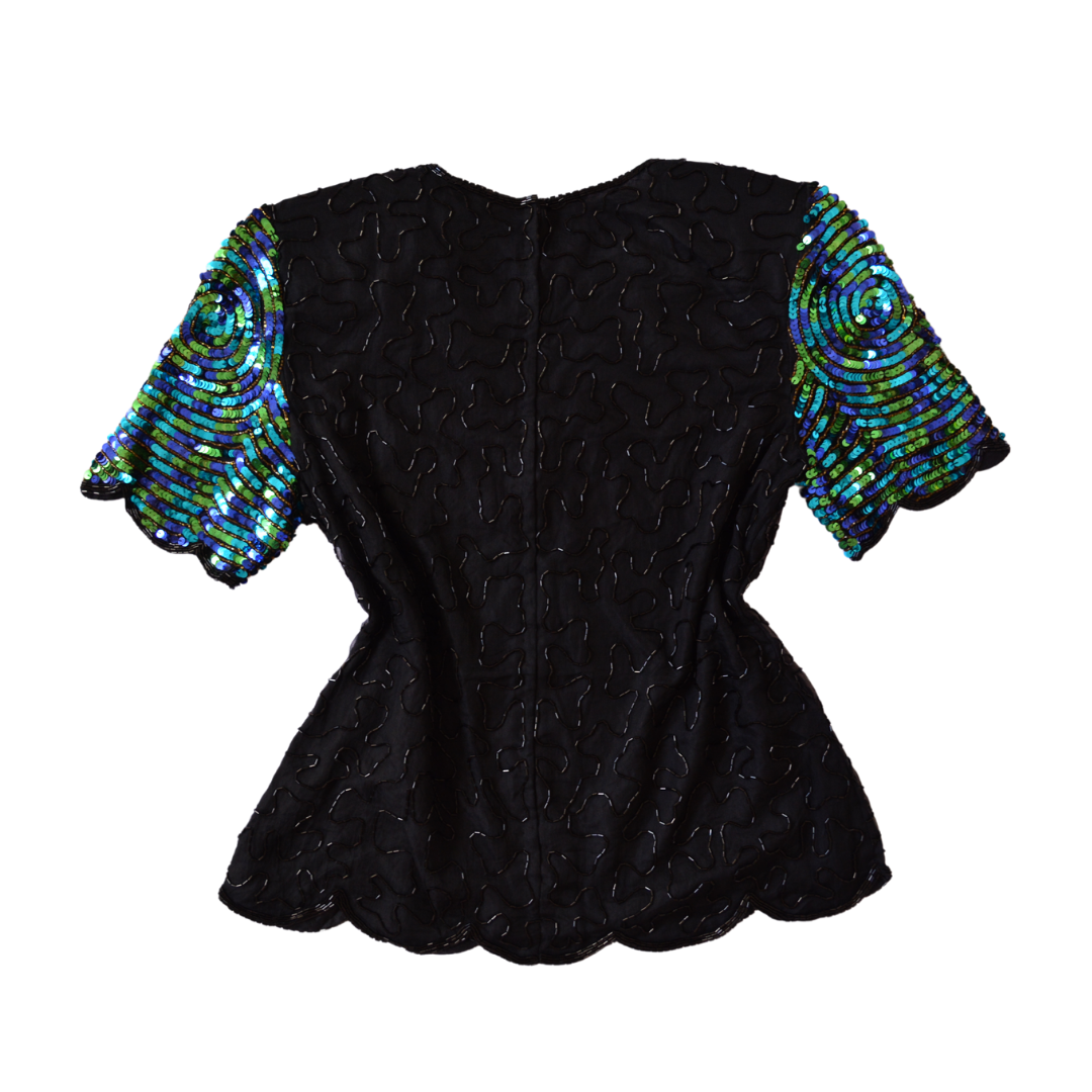 Blusa de seda 80s con lentejuela y canutillo