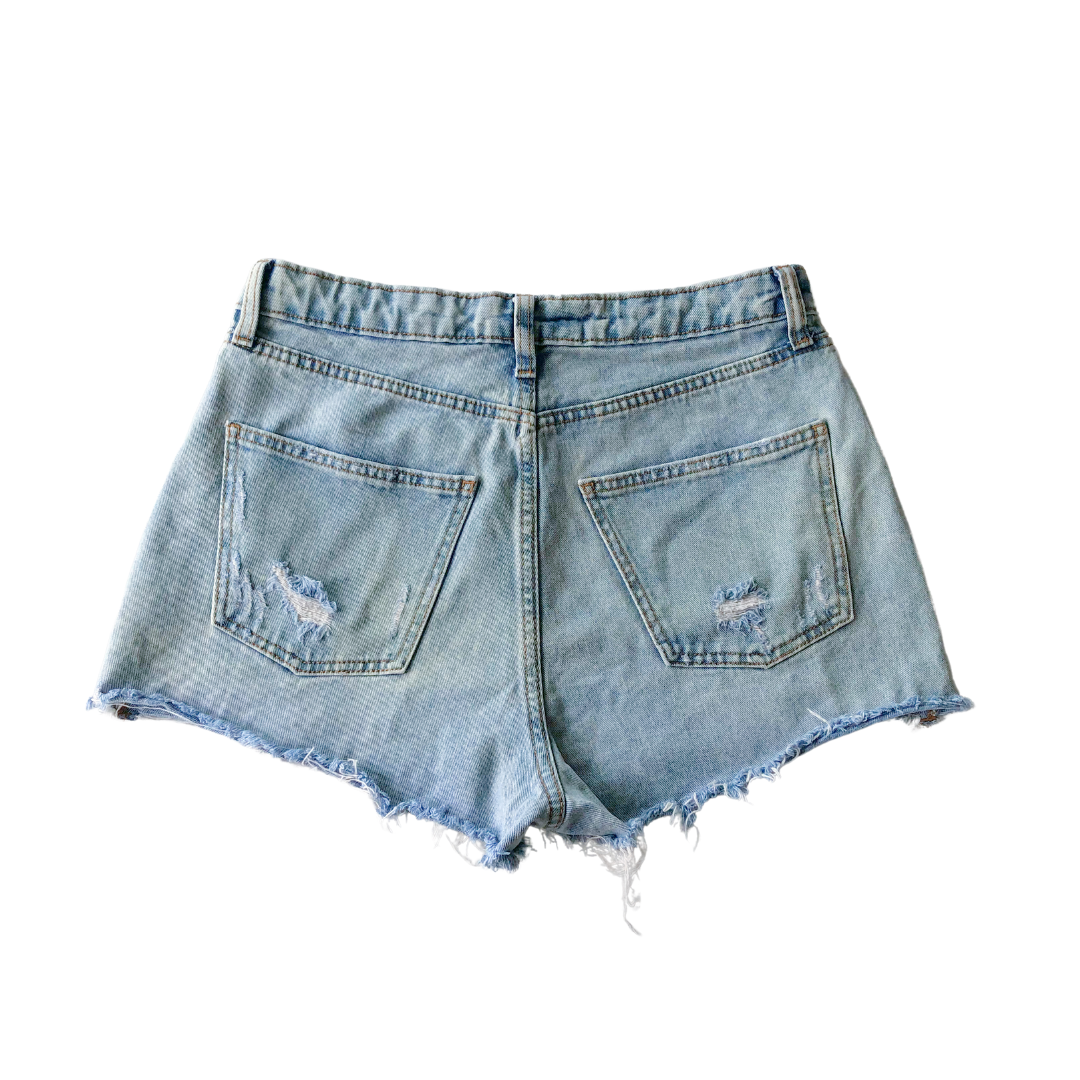 Momshort denim tiro alto