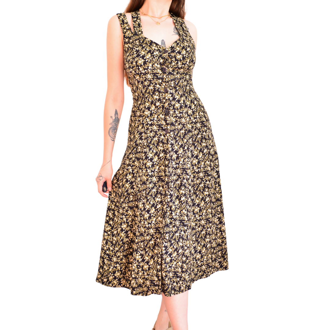 Vestido midi floreado de botones
