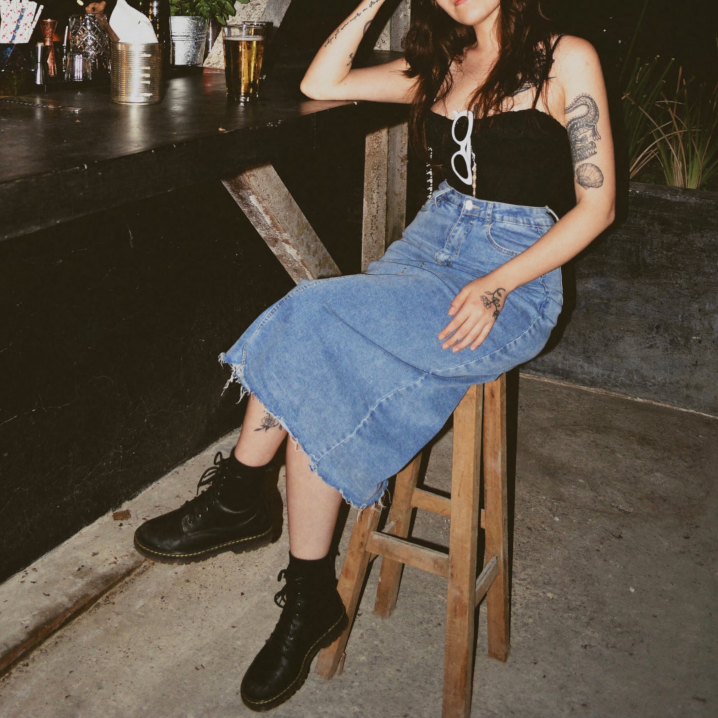Falda denim larga