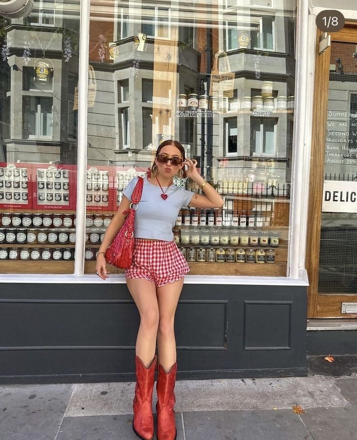 Short rojo de cuadros handmade