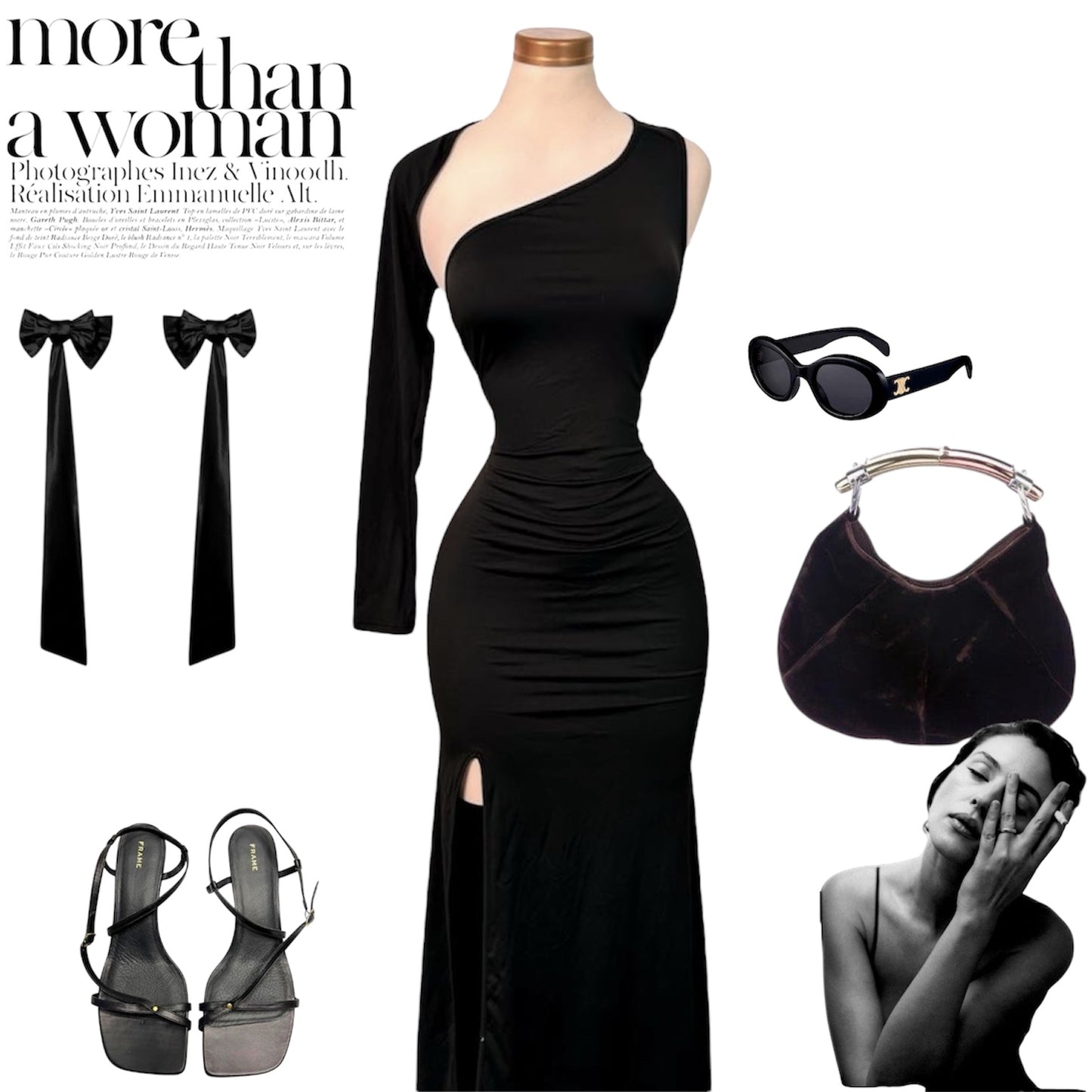 Vestido negro largo asimétrico