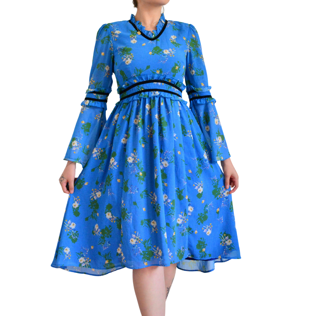 Vestido azul midi de flores