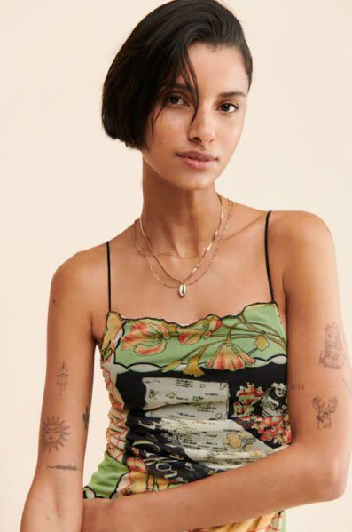 Vestido mesh con postales y mapas
