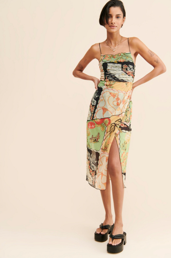 Vestido mesh con postales y mapas