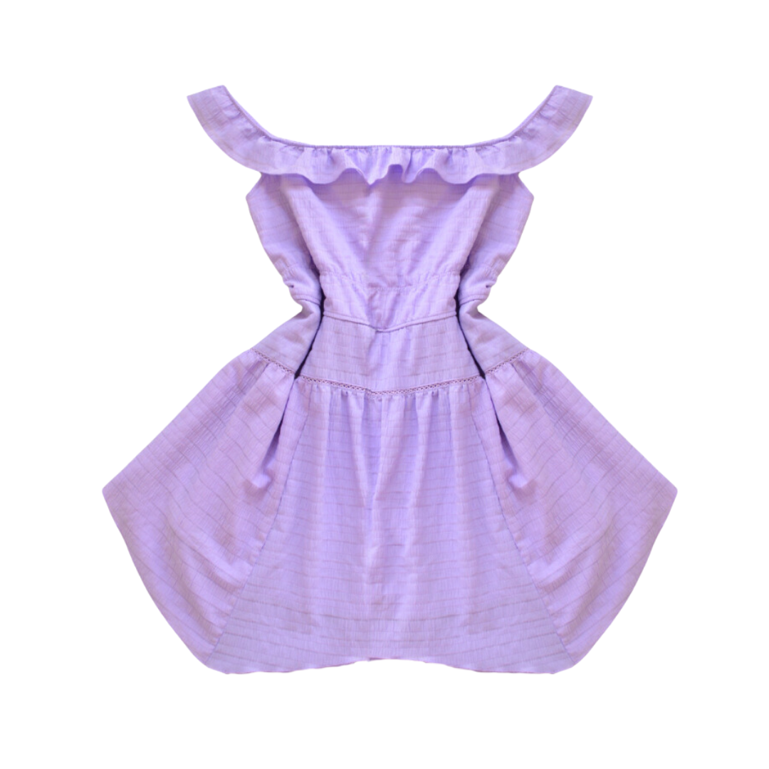 Vestido morado claro con holanes