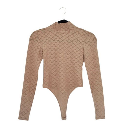 Bodysuit café con flores y transparencias
