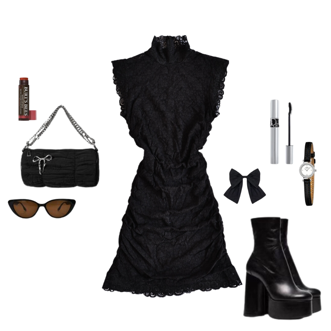 Vestido negro de encaje con forro
