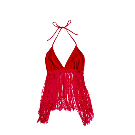 Top rojo con flequillos