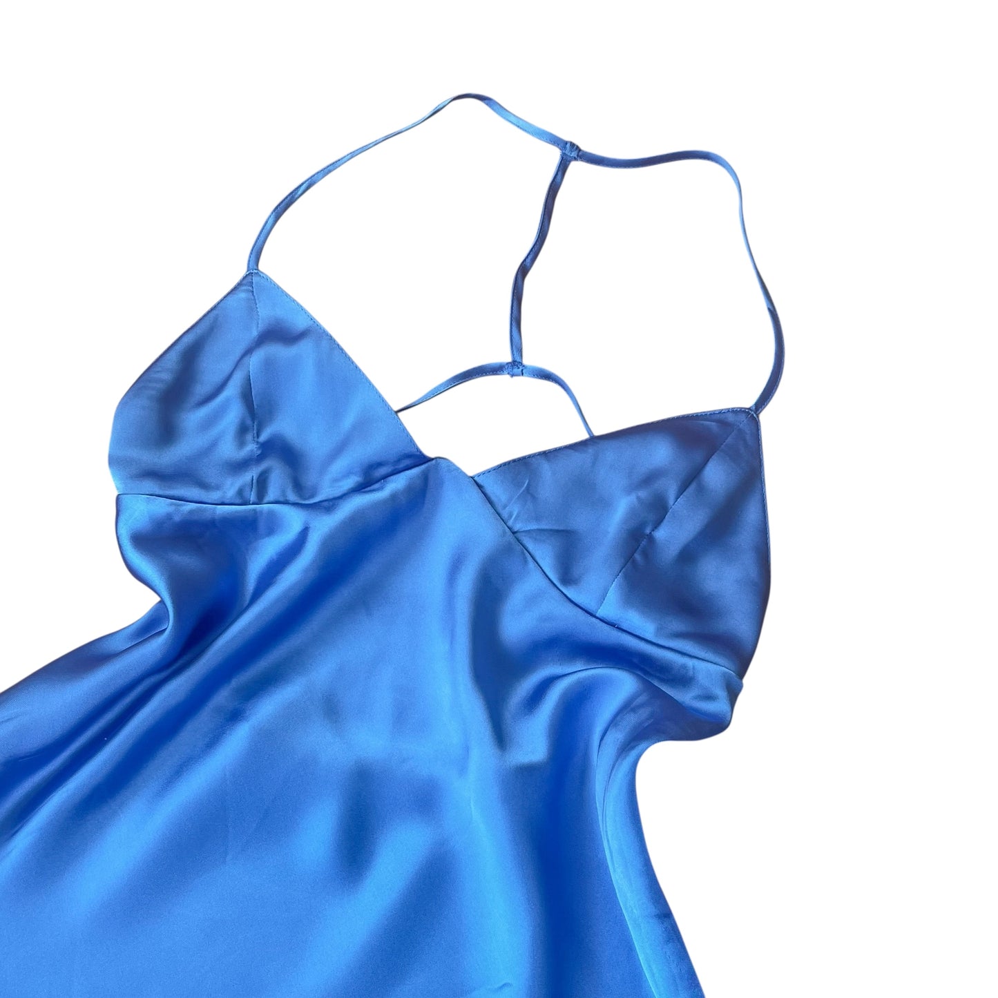 Vestido azul satinado escotado