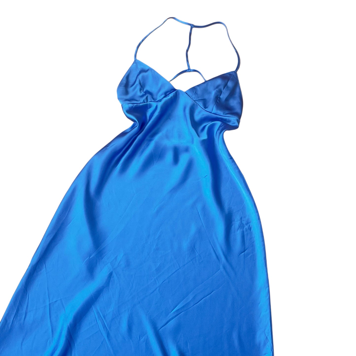 Vestido azul satinado escotado