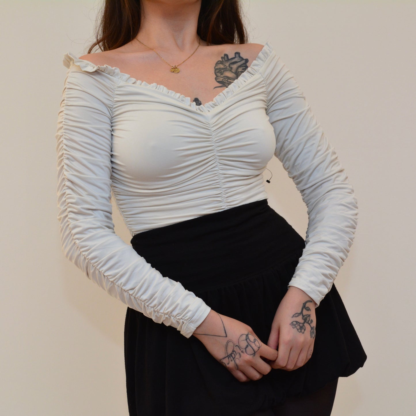 Bodysuit beige drappeado