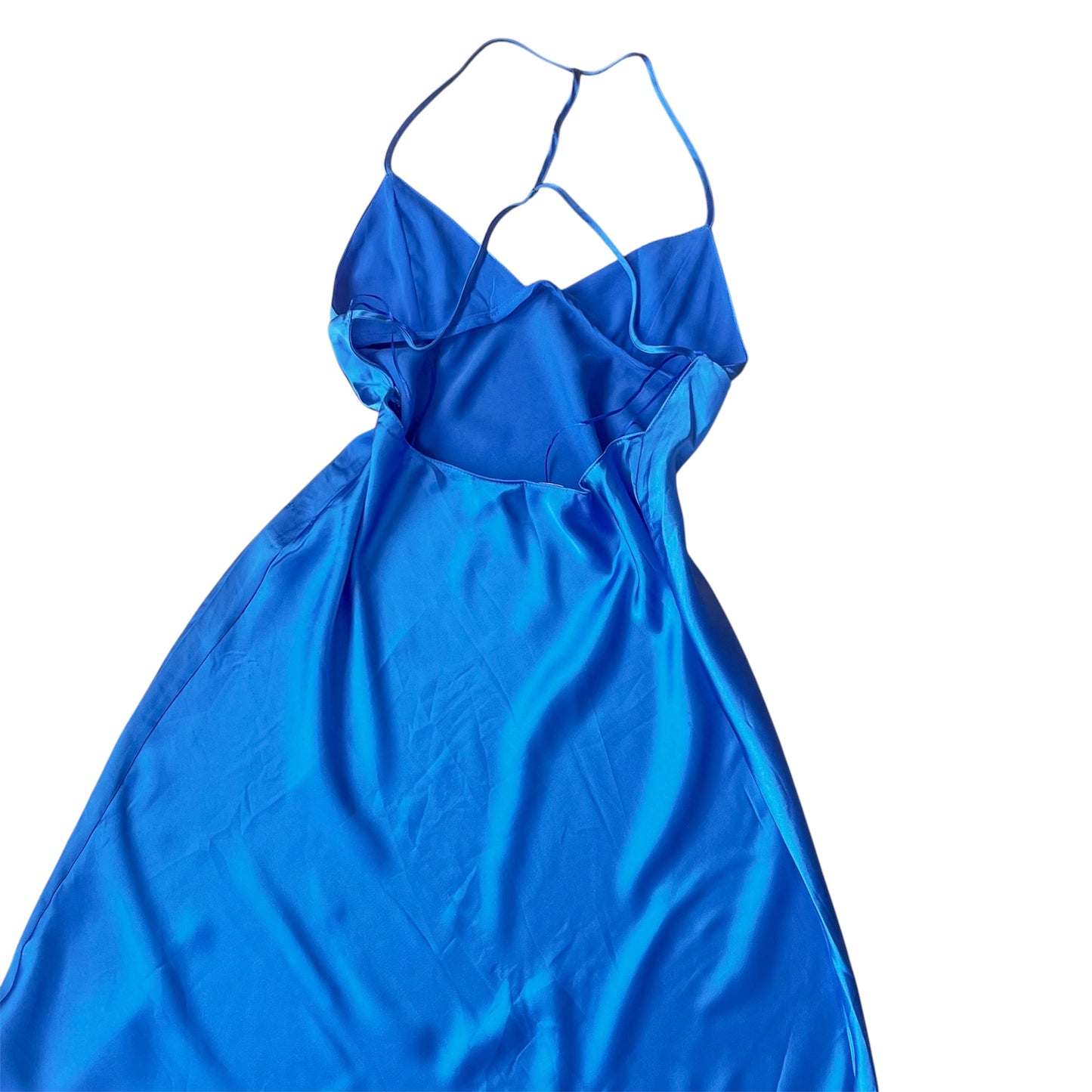 Vestido azul satinado escotado