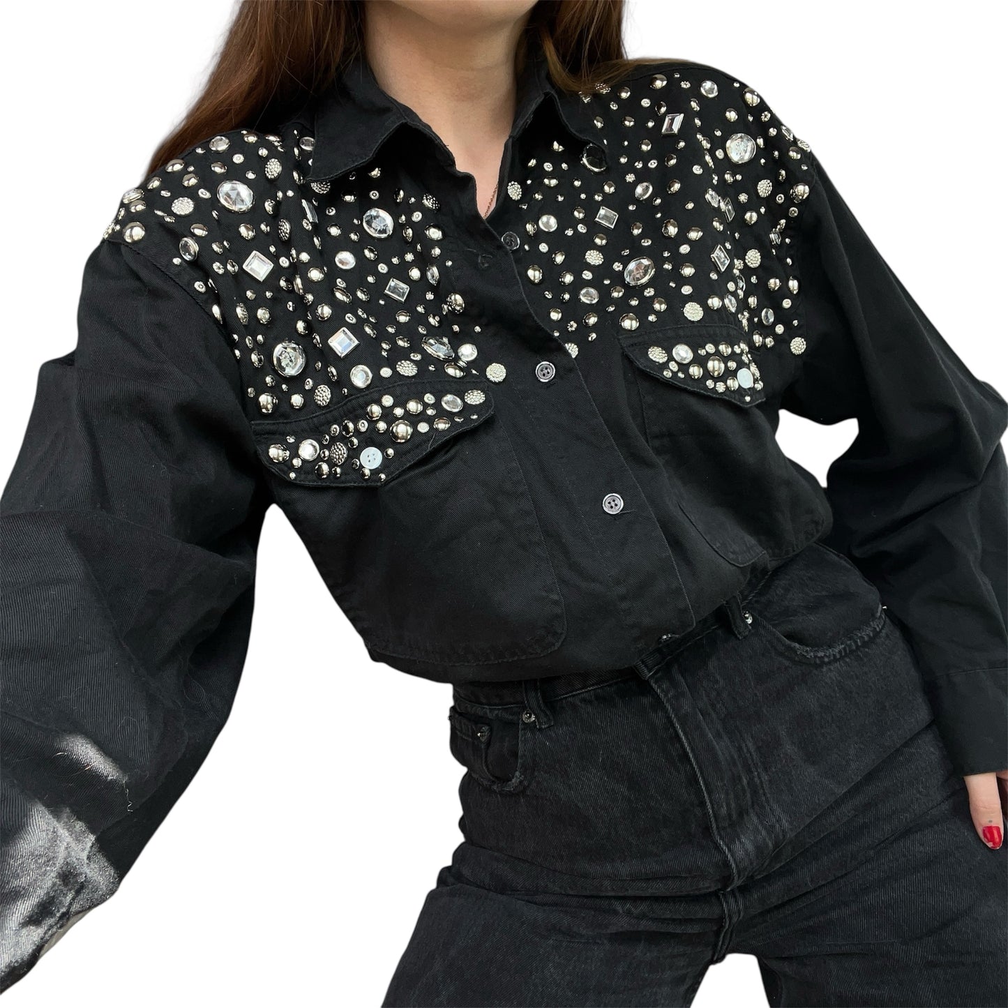 Camisa negra 80s con pedrería