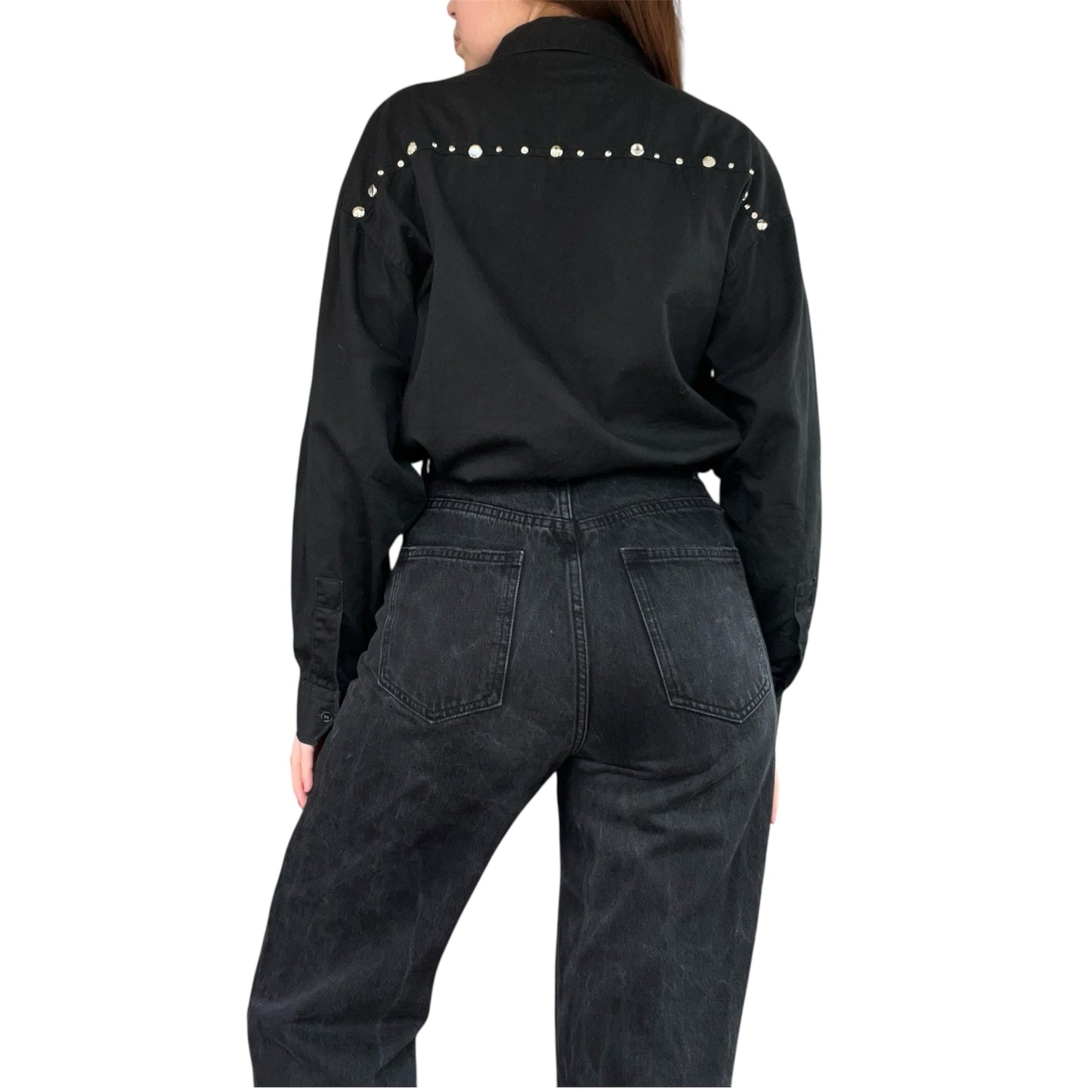 Camisa negra 80s con pedrería