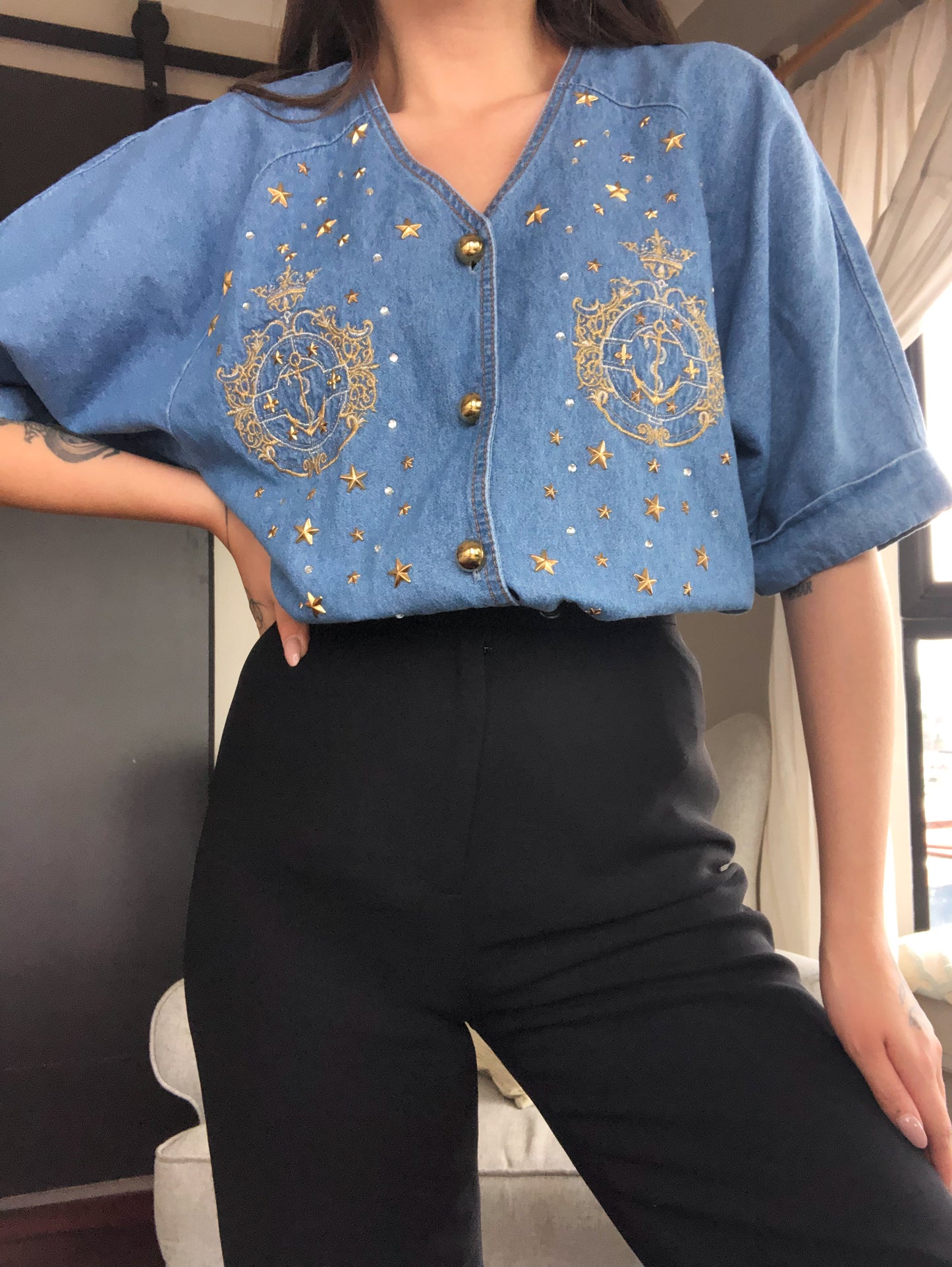Camisa denim vintage 90s estoperoles