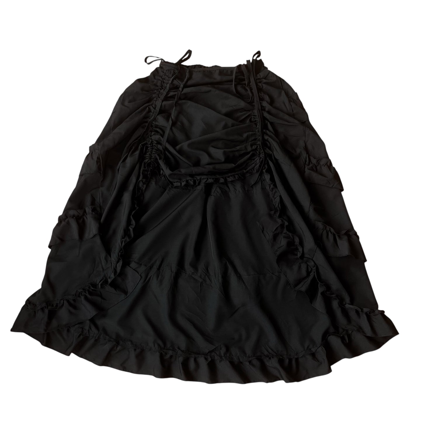 Falda negra midi ruffles y tirantes fruncidos