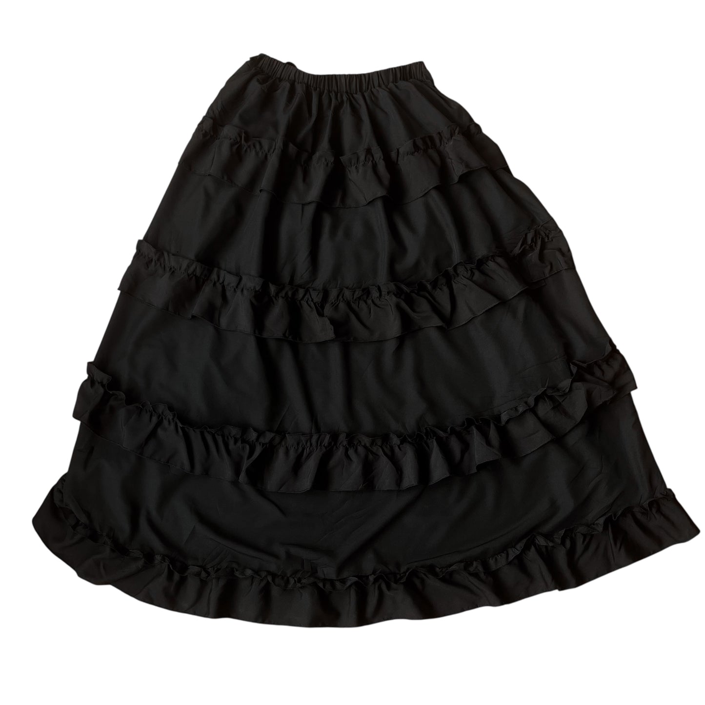 Falda negra midi ruffles y tirantes fruncidos