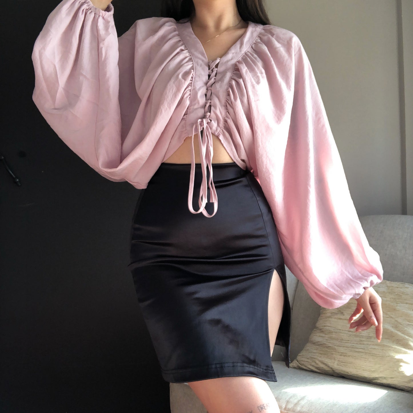 Blusa rosa pastel escote cruzado
