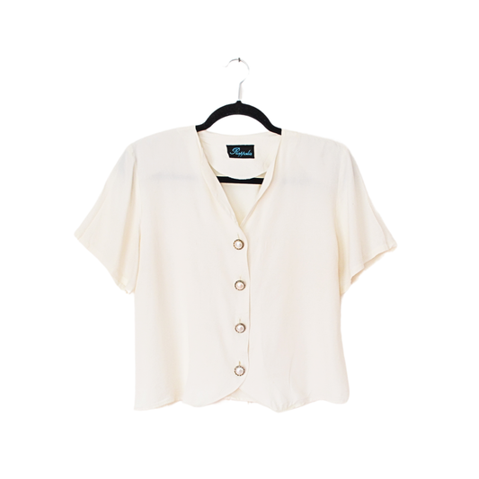 Blusa vintage beige con botones perla