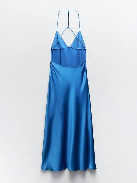 Vestido azul satinado escotado