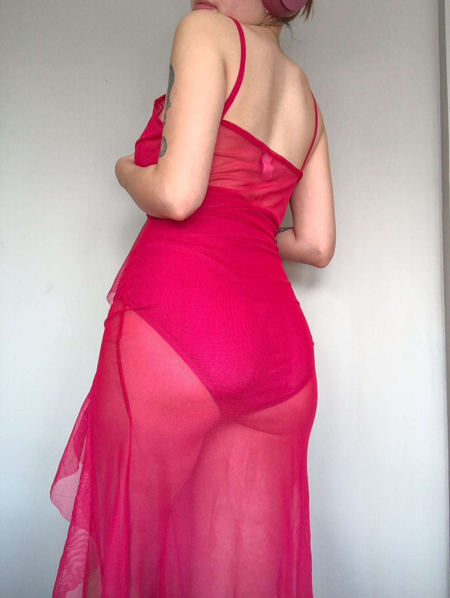 Vestido rosa largo mesh