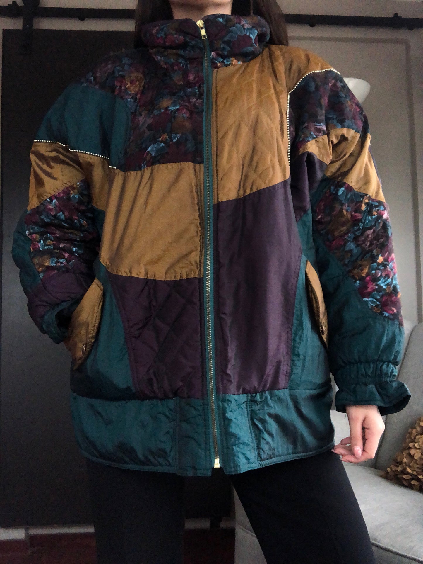 Chamarra 80s bomber patchwok floral