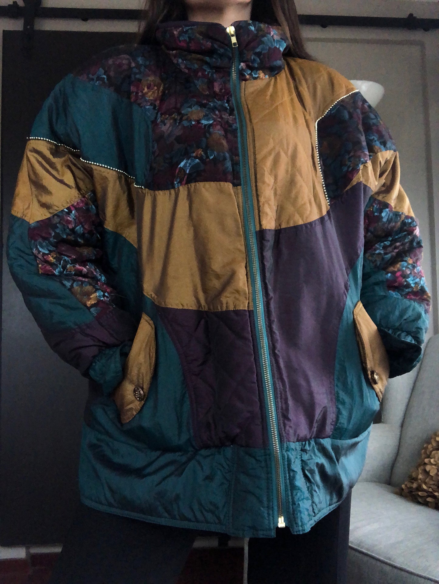 Chamarra 80s bomber patchwok floral