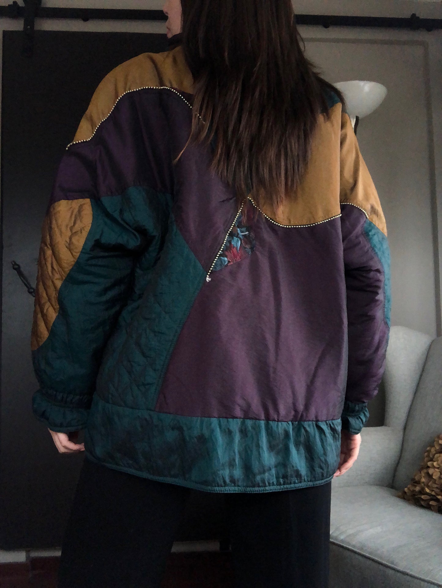 Chamarra 80s bomber patchwok floral