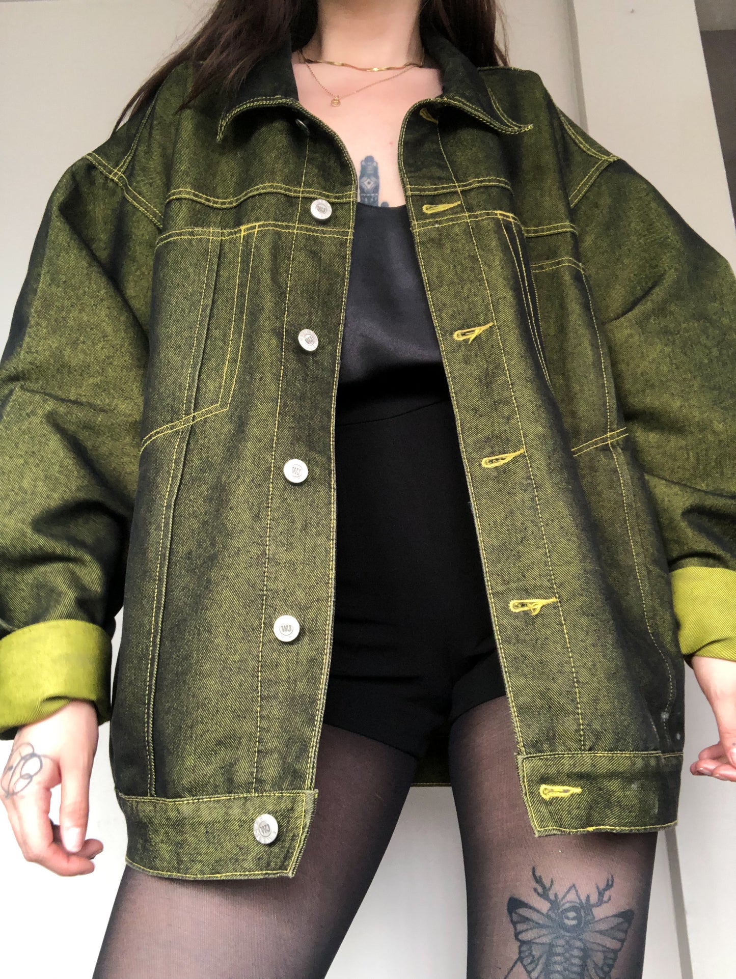 Chamarra vintage denim verde metálico