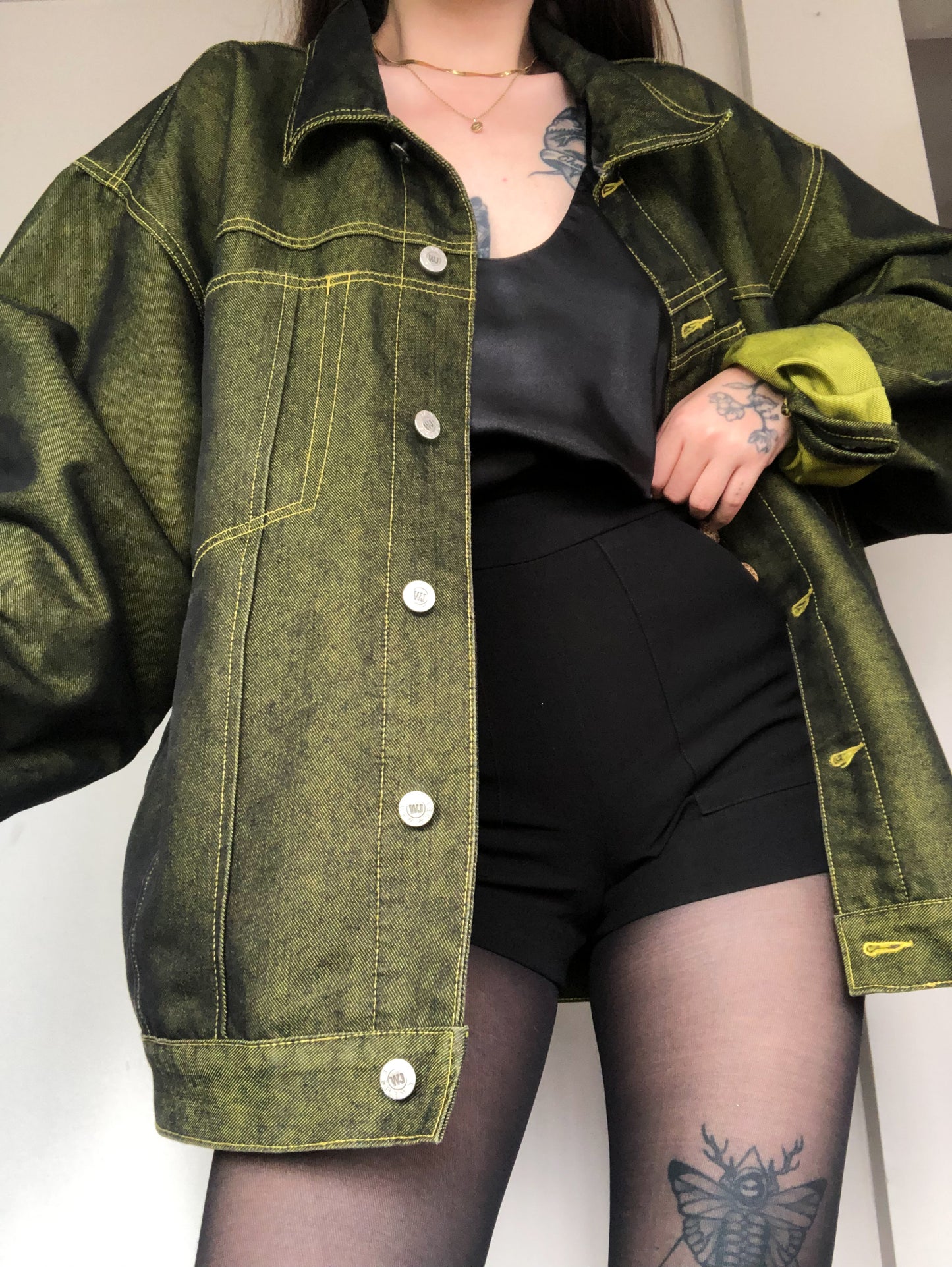 Chamarra vintage denim verde metálico