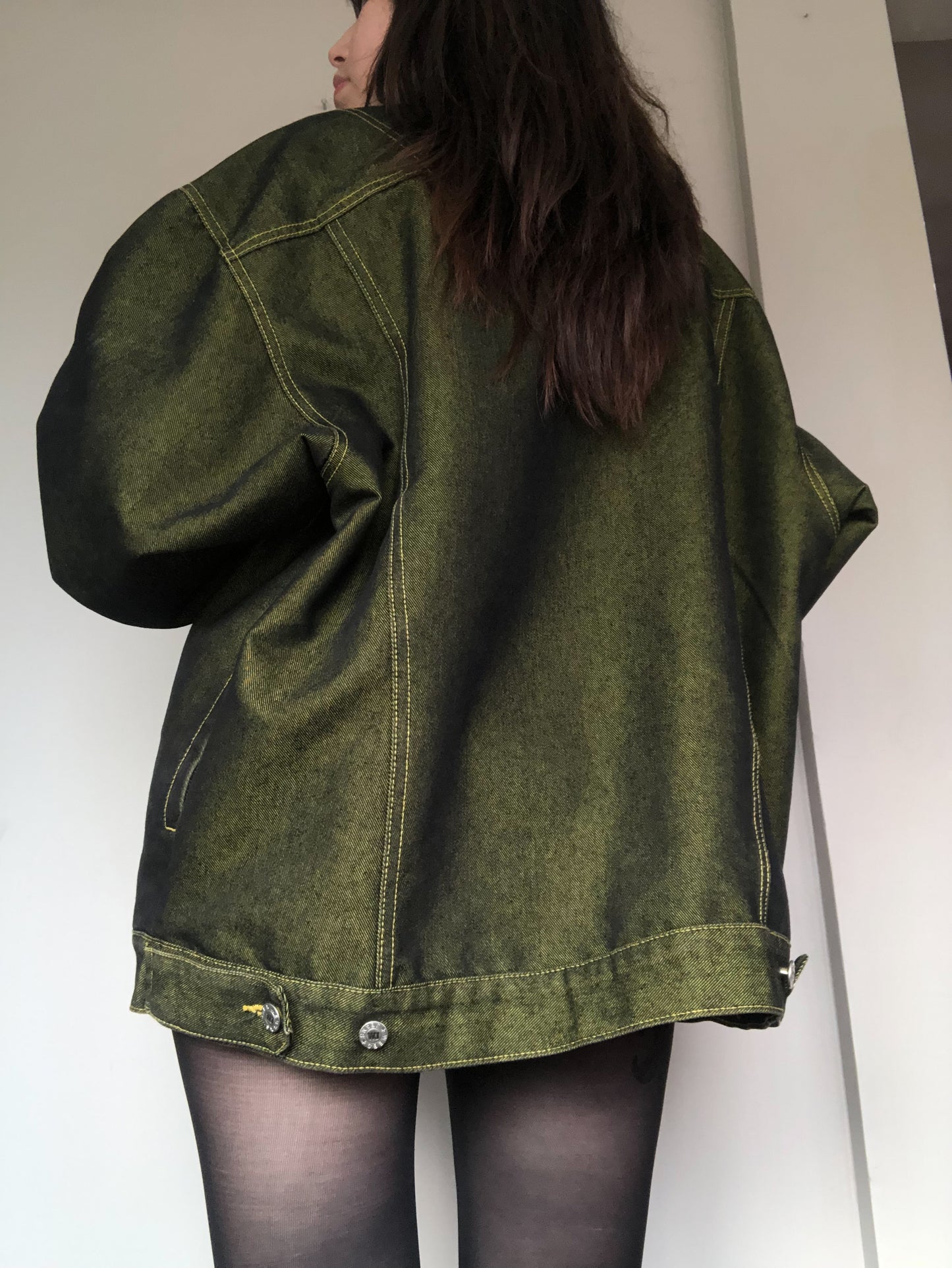 Chamarra vintage denim verde metálico