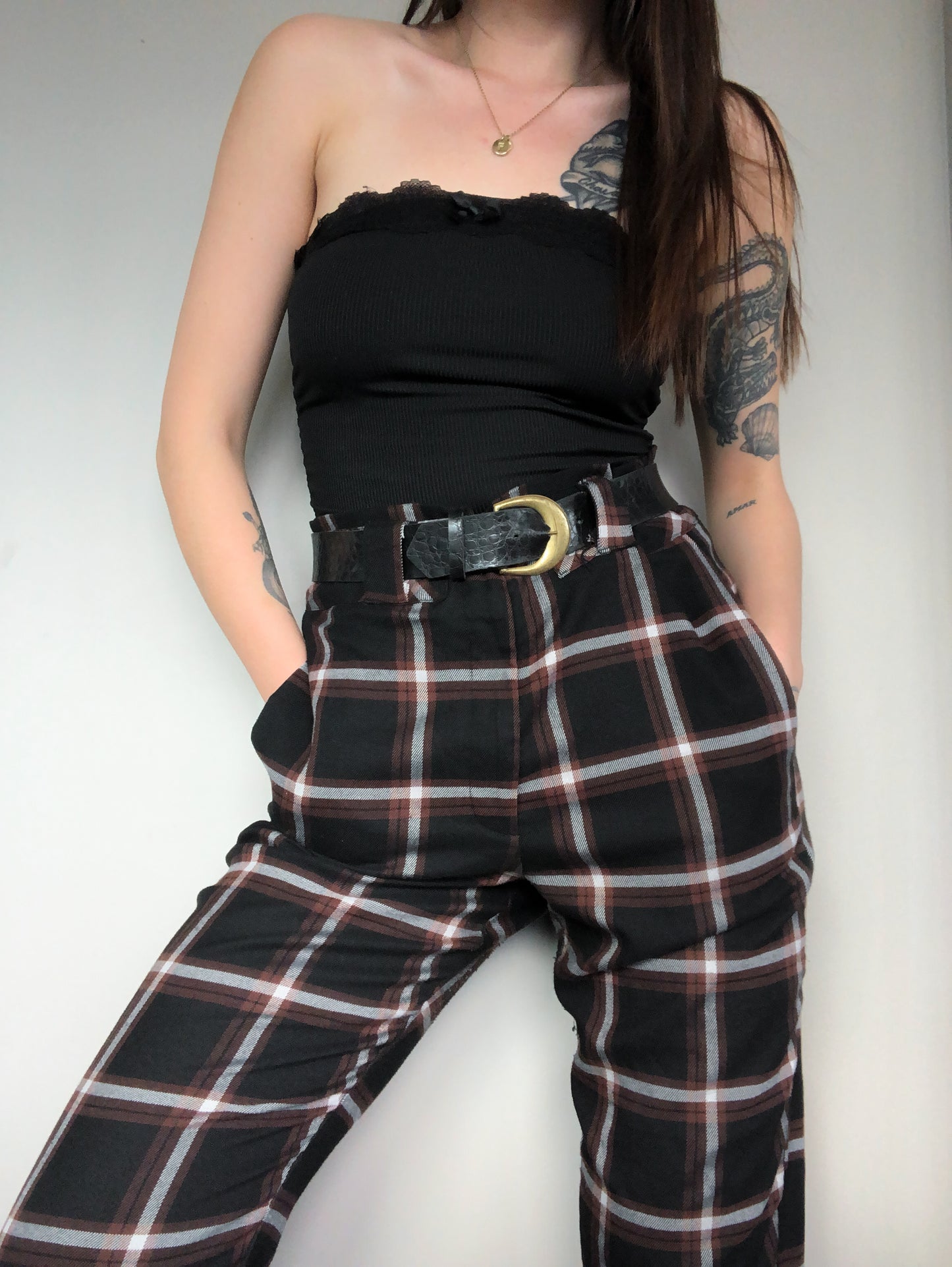 Trouser cuadriculado tiro alto
