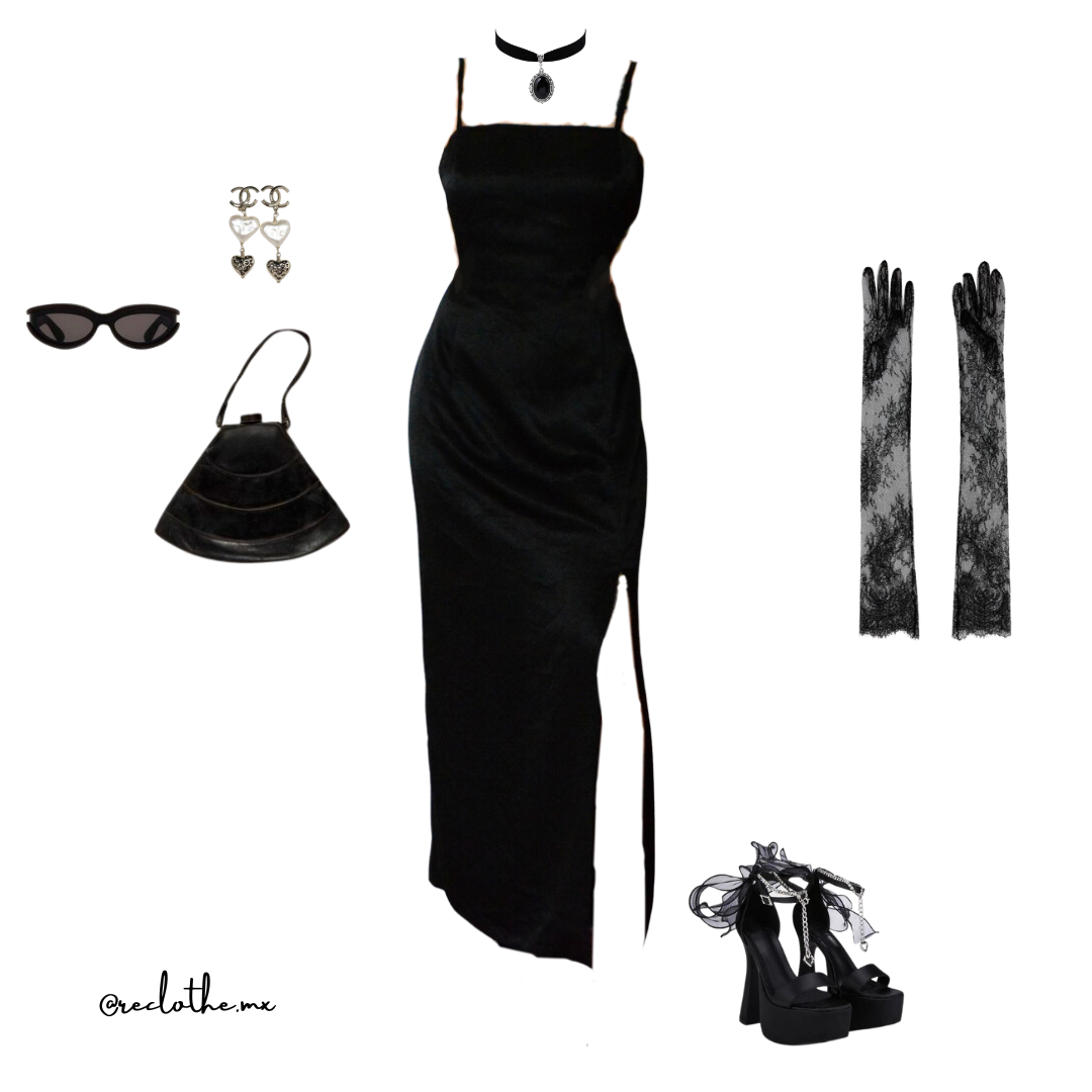 Vestido largo negro satinado